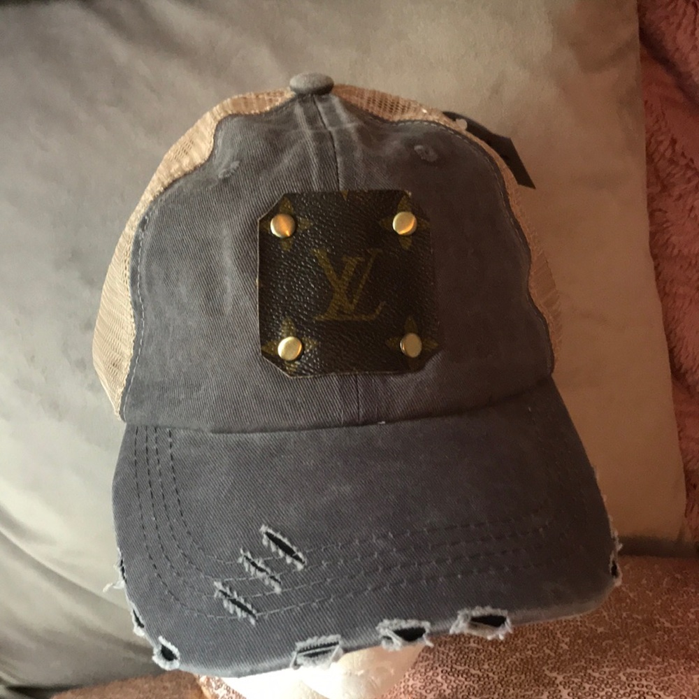 Cute grey designer up cycle hat!